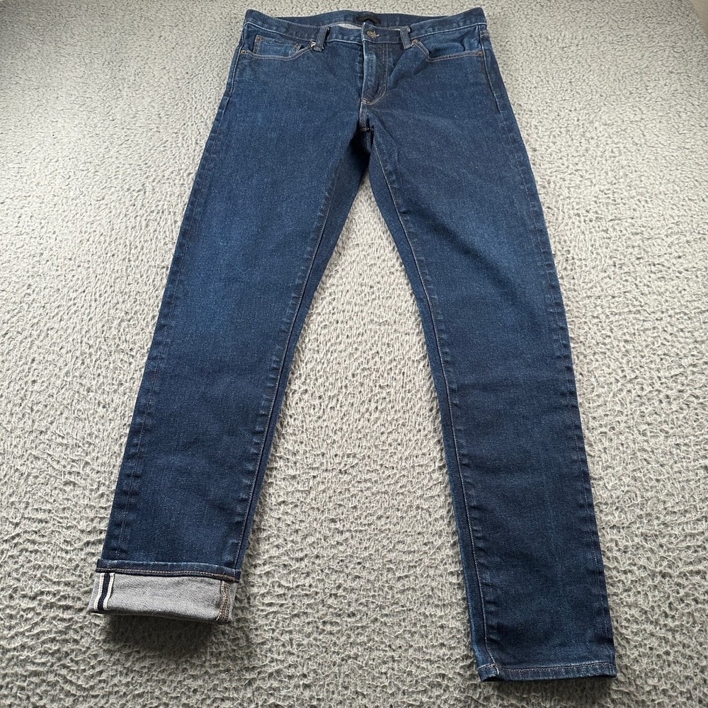 Uniqlo Jeans Mens‎ 32x32 Slim Straight Mid Rise Dark Blue Selvedge Stretch Denim